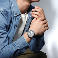 NAVIFORCE 9269 Argent Bleu Luxus Uhr Herren Bracelet en cuir Montre à quartz pour homme avec mouvement japonais supérieur Affichage double date