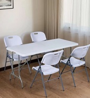 Table pliante longue en plastique blanc HDPE robuste de 6 pieds, pliable en deux, pour pique-nique, jardin, mariage, fête