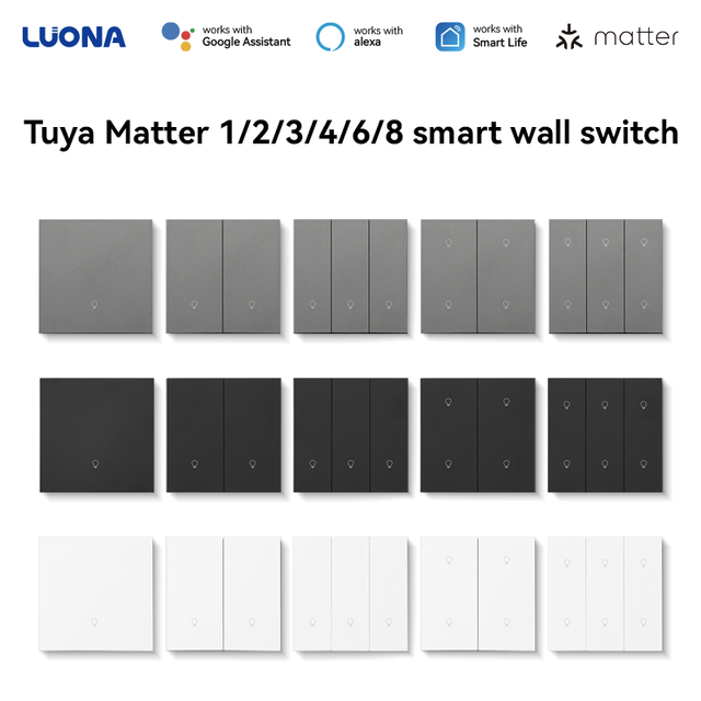 2026 Newest Smart Thread Matter Wall SwitchEU UK Standard Tuya 1/2/3//4/6/8 Gang Wall Switches Working with google Voice Alexa