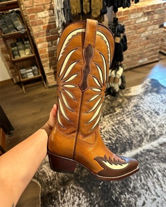 <span class=keywords><strong>Bottes</strong></span> de cowboy occidentales en cuir <span class=keywords><strong>marron</strong></span> SHIKOL pour femmes, talons épais, mi-<span class=keywords><strong>mollet</strong></span>, taille personnalisée 43, <span class=keywords><strong>bottes</strong></span> occidentales rétro à la mode pour femmes - Product Image 3