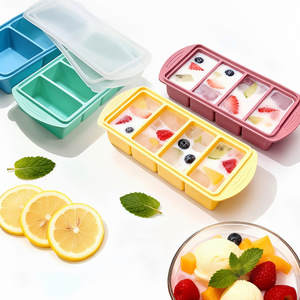 Boîte de préparation de repas en silicone, sans BPA, réutilisable, avec couvercle, 4 compartiments, grand moule à glaçons, contrôle des portions, rangement de cuisine - Product Image 1