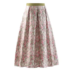 Spring New Printed Tulip Women High Waist Knee-length Skirts Vintage Retro Chiffon A-line Tulip Floral Skirt