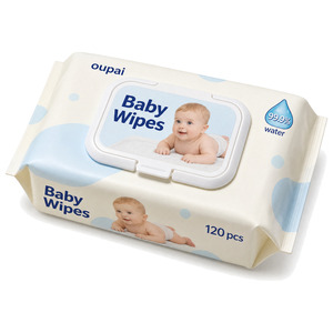 Oupai Vente en gros OEM ODM Marque privée 120 lingettes humides jetables non tissées pour bébés, 99,9% eau, avec couvercle à clapet, pour mains et bouche - Product Image 1