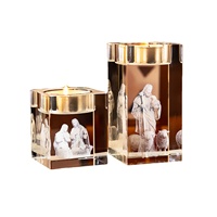 Vente en gros d'usine, porte-bougie en cristal gravé au laser 3D, décoration de table, porte-bougie en verre massif, porte-bougie chauffe-plat, cadeau religieux