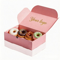 Boîte à donuts rose personnalisée avec logo, emballage en papier alimentaire pour boulangerie