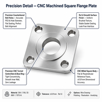 Pièces de raccordement industrielles OEM personnalisées usinées CNC (tournage et fraisage) en acier inoxydable et aluminium, de type col de soudeuse carré aveugle