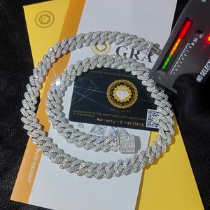 कस्टम वीवी मोइससानाइट ने हीरे 18k सोना 14 मिमी 925 स्टर्लिंग सिल्वर क्यूबन लिंक चेन हार - Product Image 3