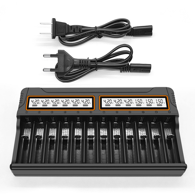 RUIZEINC 18650 Universal LCD Display Charger with 12 Slots for 5-7 3.7V Lithium Batteries CE/ROHS Certified 1 Year Warranty