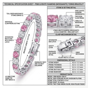 Bracelet tennis en moissanite rose et blanc, argent S925 plaqué rhodium, cadeau pour la Saint-Valentin, fête des mères, 16-19 cm - Product Image 3