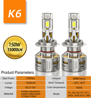 Phare de voiture LED SFIDA K6 150W 6000K, neuf, 12V, garantie 2 ans, emballage personnalisé, ampoule H4 H7, remplacement universel