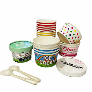 Giấy Đựng Kem Dùng Một Lần 3/5/8/16/18 Oz In Theo Yêu Cầu Cấp Thực Phẩm Cốc Gelato Có Nắp Đậy Và Thìa - Product Image 6