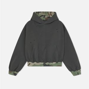 Sudaderas con Capucha para Hombre, al por Mayor, de Alta Calidad, 100% Algodón, Hombros Caídos, Estilo Desgastado, Color Ceniza Oscuro, Felpa Francesa, Corte Holgado - Product Image 3