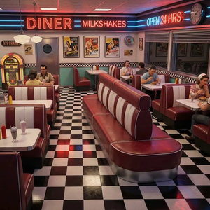 Ensemble de tables et chaises de <span class=keywords><strong>restaurant</strong></span> carrées de style rétro américain des années 1950, en cuir écologique durable, pour les restaurants de hamburgers - Product Image 4