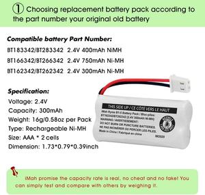 Aaa 300mah 2.4v batterie nimh nimh batterie batterie nimh pour BT162342 BT262342 BT183342 BT283342 AT & T EL52351 TL90070 <span class=keywords><strong>VTech</strong></span> - Product Image 4