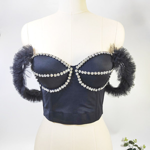 BL22 Soft Mesh Fabric Crystal <strong>Diamante</strong> Bustier <strong>Bras</strong> for Women Flouncing Tulle <strong>Straps</strong> Rhinestone Corset Tops - Product Image 3