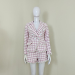 <span class=keywords><strong>Traje</strong></span> formal de <span class=keywords><strong>Tweed</strong></span> <span class=keywords><strong>a</strong></span> <span class=keywords><strong>cuadros</strong></span> para mujer, blazer de doble botonadura y conjunto corto de 2 <span class=keywords><strong>piezas</strong></span>, conjunto de mujer - Product Image 3