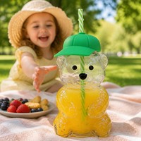 Gobelet en verre borosilicate 3D en forme d'ours en peluche avec bouchon en silicone et paille en PP de qualité alimentaire, réutilisable, pour enfants, idéal pour les fêtes
