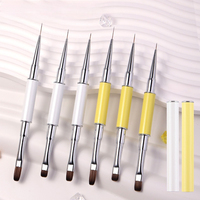 Pinceaux de nail art de luxe à double embout avec manche métallique, poils ovales en nylon, double tête plate pour liner, professionnels