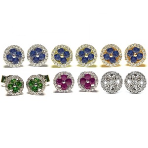 Petites boucles d'oreilles en saphir blanc 18k, design de printemps, diamant, or blanc, - Product Image 4