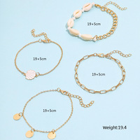 Summer Beach Cuban Style Natural Shell Round Coin Tassel Charming Gold Pendant Chain Fine Jewelry Shell Anklet for Women