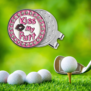 Accessoires de golf OEM ODM : Marqueur de balle de golf magnétique et clip de chapeau en métal émaillé « Kiss My Putt », en stock, expédition immédiate depuis notre usine avec 20 ans d'expérience. - Product Image 1