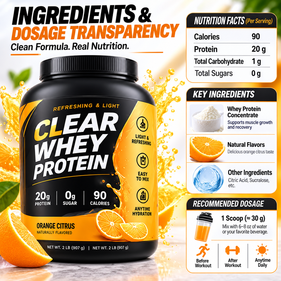 OEM Clear Whey Protein Powder Manufacturer Orange Citrus 20g Protein 0g ...