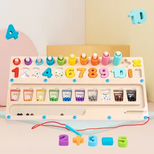 Wood Letter Matching Game Pädagogische Anzahl Geometrische Intelligente 3 In 1 Wwood Puzzle für Kinder Montessori Spielzeug für Babys