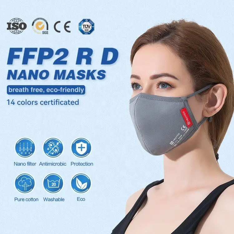 Nano technology Reusable FFP2 R D masken black antiflu facemask CE EN149 cotton washable breathing nano tech face mask