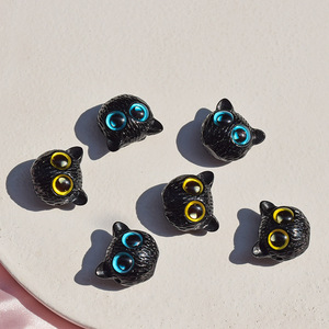 Resin Cat Head <b>Beads</b> 2.5mm Hole Blue Yellow Eyes Jewelry DIY Craft Supplies Loose <b>Beads</b> for Making Bracelets Necklaces - Product Image 1