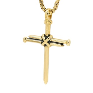 China Supplier Jewelry Silver Gold Plated Pendant Stainless Steel Unique Design Nail <b>Cross</b> Pendant Necklace - Product Image 3