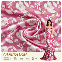 Tissu satiné en polyester de luxe à motif floral imprimé sur mesure, vente en gros pour vêtements féminins