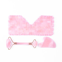 Xebeauty pierre naturelle cristal de jade masseur facial rouleau de jade 3 en 1 masque pour les yeux en quartz rose rouleau facial et ensemble gua sha