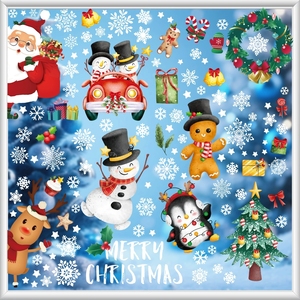 Ensemble de décorations de fenêtre de Noël avec motifs Père Noël et rennes, autocollants statiques pour vitres, décorations de fête et de vacances - Product Image 4