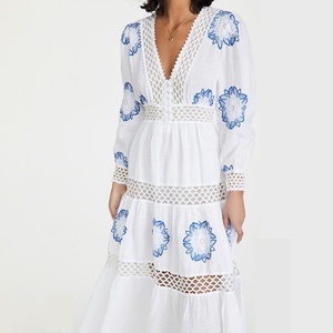 2021แม็กซี่เดรสยาวสไตล์ใหม่ปักลายดอกไม้สำหรับผู้หญิงฤดูใบไม้ผลิฤดูร้อน - Product Image 3