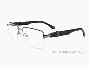 Occhiali da vista da uomo con montatura in metallo semi-rimless, anti-luce blu, design rettangolare. - Product Image 2