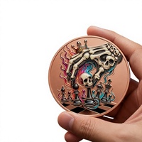 Pièces d'échecs en cuivre pur 999 de 1 oz et 5 oz, série squelette, style graffiti, impression UV en relief 3D, cadeau créatif, artisanat métallique