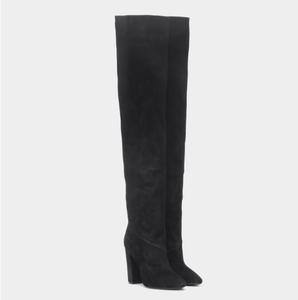 Nuovi Stivali Sopra il Ginocchio da Donna in Finta Pelle Scamosciata con Supporto per l'Arco, <span class=keywords><strong>Tacco</strong></span> a Blocco e Punta Affusolata, Sexy Stile Western, <span class=keywords><strong>Basso</strong></span> MOQ, Invernali - Product Image 5