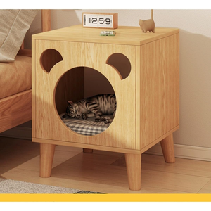 Table de chevet pour animaux de compagnie, maison moderne pour chat, petite table de chevet, table d'appoint de chambre à coucher, maison pour chat en bois d'intérieur - Product Image 3