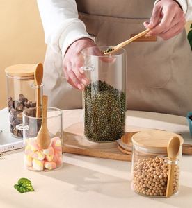 Nouveaux ustensiles de cuisine, bouteille à arôme créative en verre borosilicate de 300 ml à 1500 ml avec couvercle en bois de bambou et cuillères pour biscuits - Product Image 5
