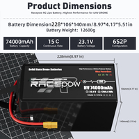 Batterie de drone à l'état solide Racepow, prix de gros, 72Ah, 74Ah, 80Ah, 6S, 12S, 24S, pour grand aéroneau EVTOL, avion, drone