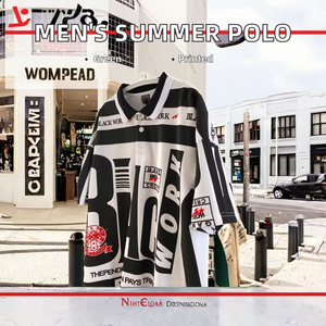 T-shirt décontracté pour homme de marque américaine, 100% coton, manches courtes, style hip-hop street, jersey à col rabattu, coupe ample, motif lettres, pour l'été, 180 - Product Image 3