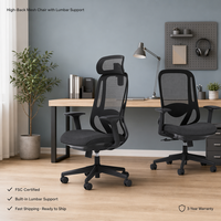 Chaise de bureau ergonomique moderne réglable en maille avec soutien lombaire, dossier haut pivotant, certifiée FS-C, livraison rapide