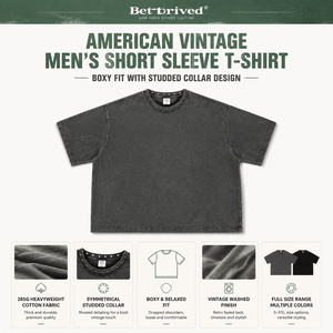 T-shirt en coton épais 285G pour homme, style vintage délavé, col clouté, coupe ample, manches courtes, streetwear, fournisseur d'usine, haut de gamme - Product Image 4