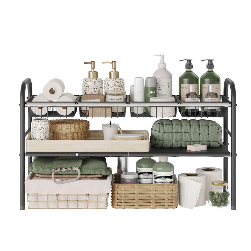 2-Tier Expandable Under-Sink Shelf Organizer with Removable Panels
