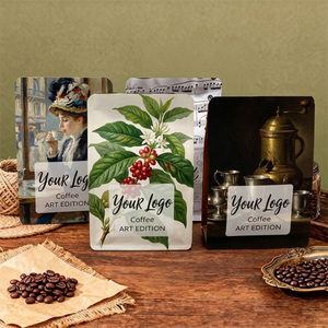 Digital Printed Custom Vintage Style 500g 1lb Coffee Powder Bean Packaging Bag with Valve Resealable Zipper - Product Image 1