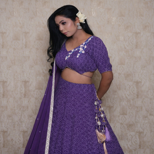 Traditional Indian Purple Lehenga Choli Floor-Length Ethnic Wear for <b>Wedding</b> Regular Fit with Solid Dupatta - Product Image 1