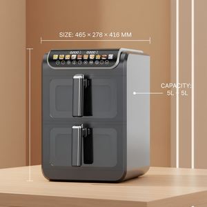 หม้อทอดไร้น้ำมันแบบสองประตู 10 ลิตร (5+5 ลิตร พร้อมตะกร้าคู่) พร้อมระบบ Smart Finish และหน้าต่างมองเห็นได้ สำหรับครัวครอบครัว - Product Image 6