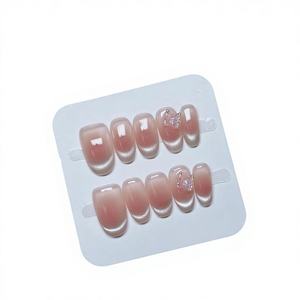 [270] Faux ongles à presser faits main, finition œil de chat, sourire français, blush, vente en gros - Product Image 1
