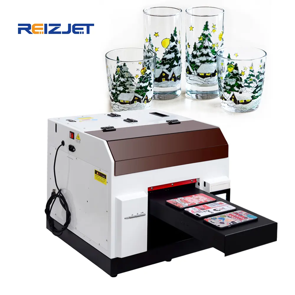 Small Size A4 UV Digital Printer for Phone Case Glass Bottle Pen PVC Acrylic Ceramic Metal UV Effect Flat Bed Printing Machine