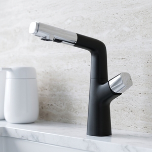 HONGDEC Polished Chrome <strong>Pull</strong> Out and Height Adjustable Bathroom Basin Faucet Rising Column Flow and Dense Spray Basin Tap - Product Image 2